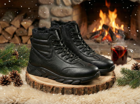 МУЖСКИЕ БОТИНКИ НАТУРАЛЬНАЯ КОЖА / НАТУРАЛЬНЫЙ МЕХ + ШЕРСТЬ GUGU