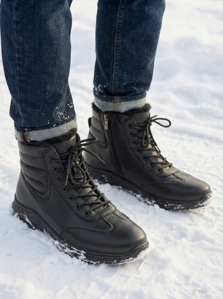 МУЖСКИЕ БОТИНКИ НАТУРАЛЬНАЯ КОЖА / НАТУРАЛЬНЫЙ МЕХ + ШЕРСТЬ GUGU