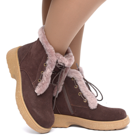 ЖЕНСКИЕ БОТИНКИ НАТУРАЛЬНАЯ КОЖА ( ВЕЛЮР ) / НАТУРАЛЬНЫЙ МЕХ GUGU ГЕРМАНИЯ