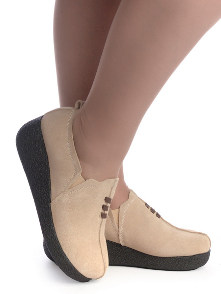 ЖЕНСКИЕ МОКАСИНЫ НА ТАНКЕТКЕ НАТУРАЛЬНАЯ КОЖА (ВЕЛЮР) BINIFOOT ТАЙВАНЬ