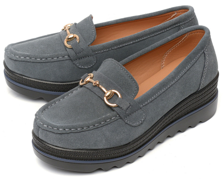 ЖЕНСКИЕ МОКАСИНЫ НА ТАНКЕТКЕ НАТУРАЛЬНАЯ КОЖА (ВЕЛЮР) BINIFOOT ТАЙВАНЬ