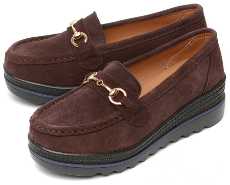 ЖЕНСКИЕ МОКАСИНЫ НА ТАНКЕТКЕ НАТУРАЛЬНАЯ КОЖА (ВЕЛЮР) BINIFOOT ТАЙВАНЬ