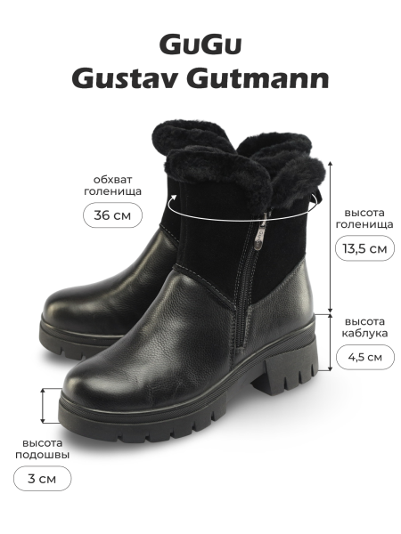 ЖЕНСКИЕ САПОГИ НАТУРАЛЬНАЯ КОЖА+ВЕЛЮР / НАТУРАЛЬНЫЙ МЕХ GUGU ГЕРМАНИЯ