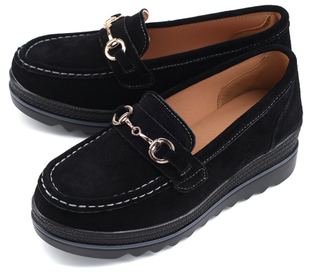 ЖЕНСКИЕ МОКАСИНЫ НА ТАНКЕТКЕ НАТУРАЛЬНАЯ КОЖА (ВЕЛЮР) BINIFOOT ТАЙВАНЬ