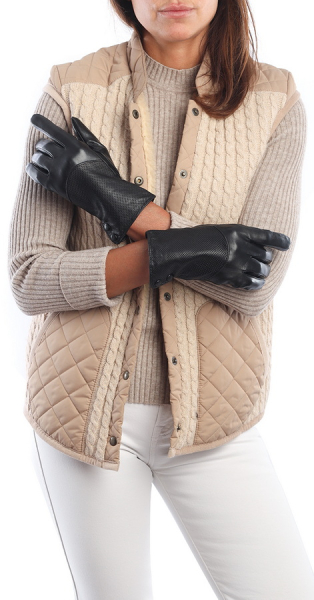 ПЕРЧАТКИ ЖЕНСКИЕ ЧЕРНЫЕ КОЖА ЯГНЕНКА/ШЕРСТЬ