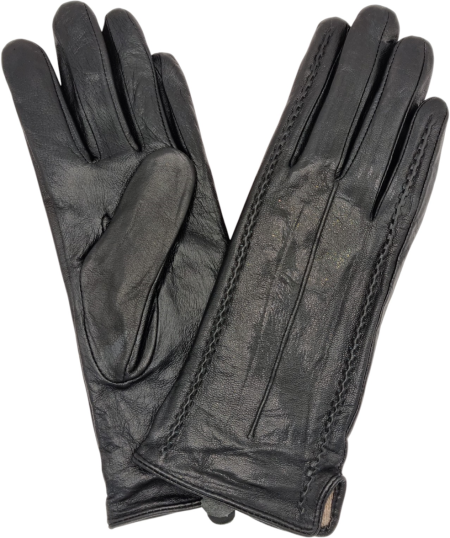 ПЕРЧАТКИ ЖЕНСКИЕ НАТУР КОЖА/ШЕРСТЬ ЧЕРНЫЙ ДВЕ МЕРЕЖКИ СТРОЧКА ПО ЦЕНТРУ