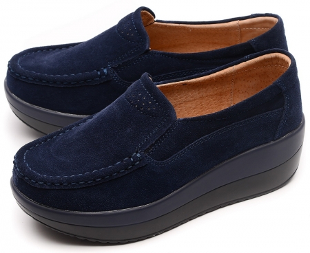 ЖЕНСКИЕ МОКАСИНЫ НА ТАНКЕТКЕ НАТУРАЛЬНАЯ ЗАМША BINIFOOT ТАЙВАНЬ